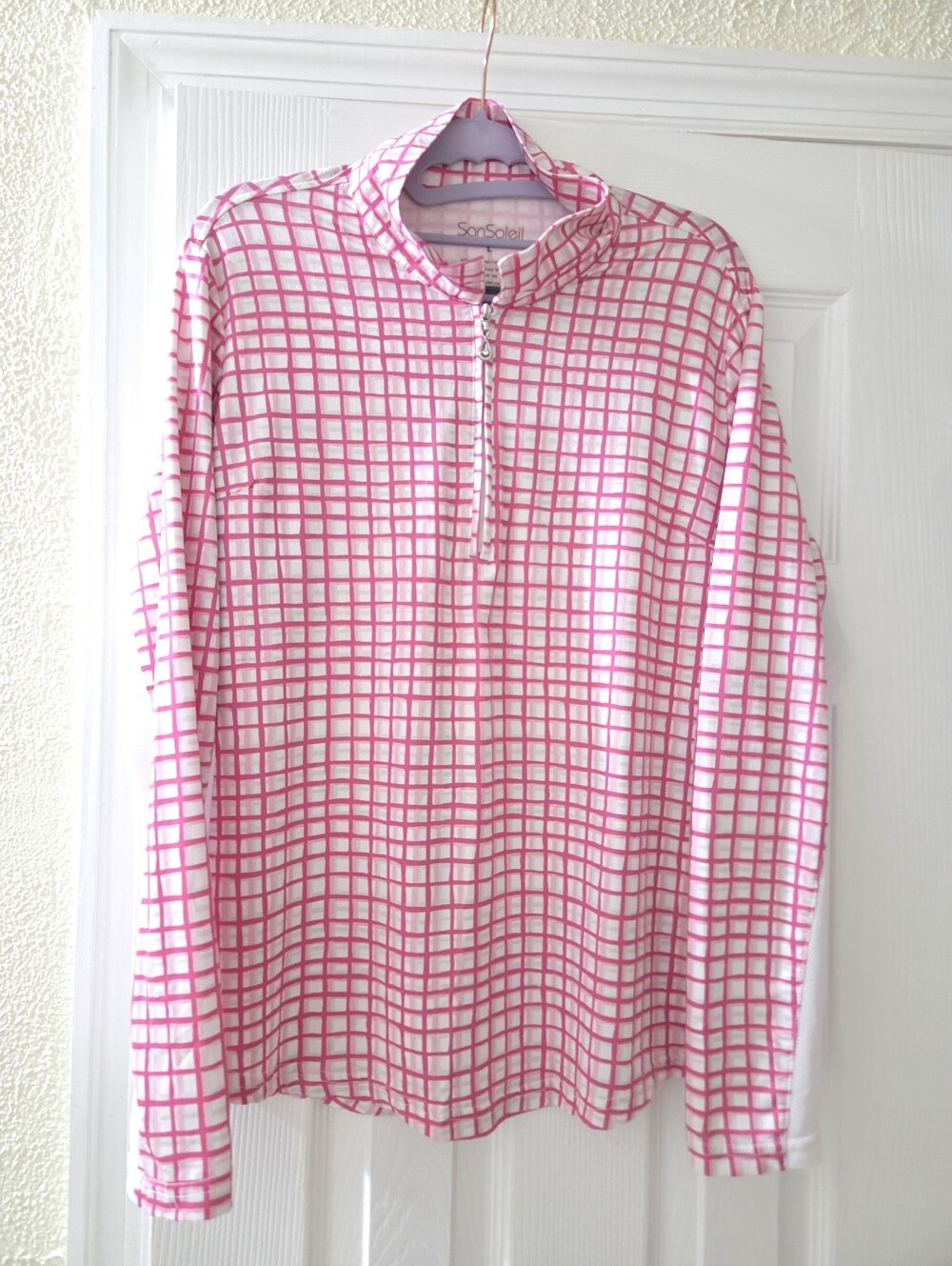 SanSoleil Pink Grid Quarter-Zip Women's Top - Picture 3 of 6